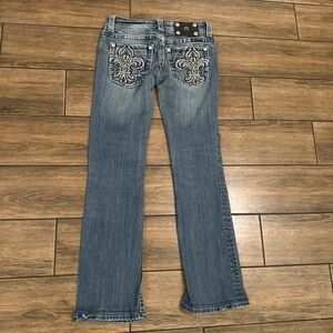 Miss Me Womens 26X28 Boot Cut Blue Embroidered Pockets Denim Jeans